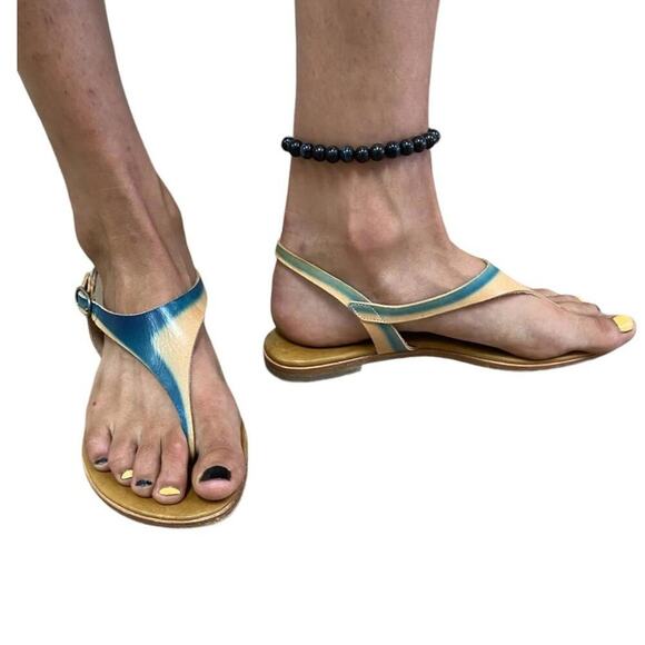 Coclico 6 Nude & Turquoise Leather Slingback Sandals Made in Spain - Picture 5 of 7